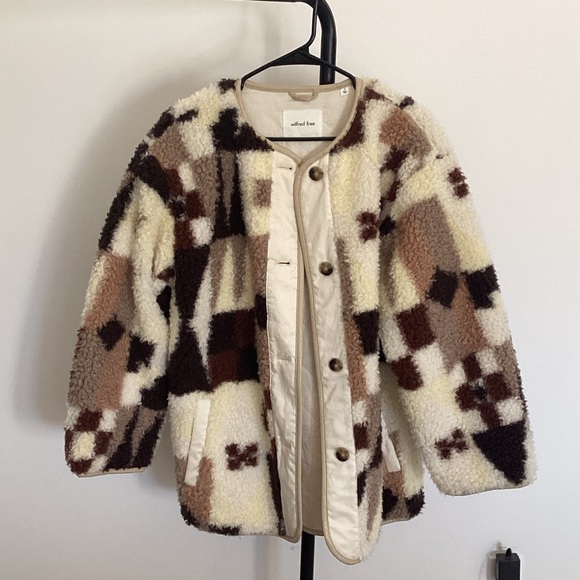 Wilfred Geometric Pattern Teddy Jacket in Cream and Brown - Picture 2 of 8